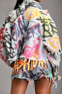 BoogaSuga x THESEPINKLIPS "Goal Digger" Graffiti Denim Jacket