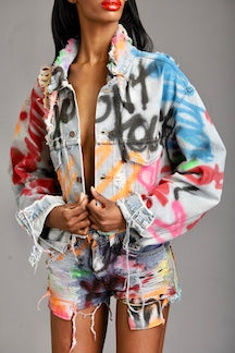 BoogaSuga x THESEPINKLIPS "Goal Digger" Graffiti Denim Jacket