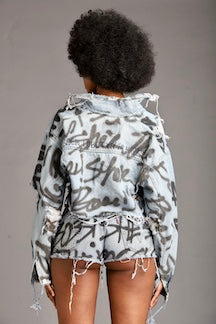 Boogasuga x Thesepinklips She's The Boss Crop Denim Jacket (Cursive)