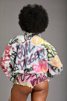 BoogaSuga x THESEPINKLIPS "Goal Digger" Graffiti Denim Jacket